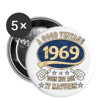 54th birthday 1969 '54 Good vintage - Buttons large 2.2''/56 mm (5-pack) - white - Front