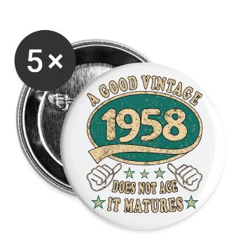 65th Birthday 1958 '65 Good Vintage - Buttons large 2.2''/56 mm (5-pack) - white - Front