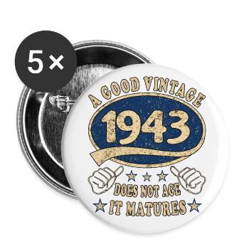 80e anniversaire 1943 80s Bon millésime - Lot de 5 grands badges (56 mm) - blanc - Devant