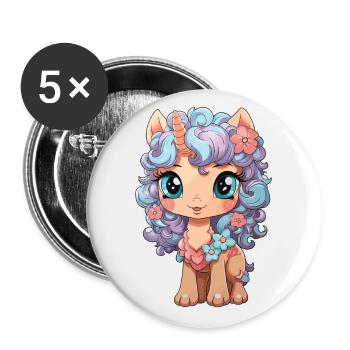 licorne douce - Licorne douce - licorne - Lot de 5 grands badges (56 mm) - blanc - Devant