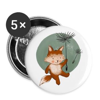 Petit renard vole avec du pissenlit - Lot de 5 grands badges (56 mm) - blanc - Devant