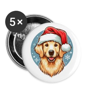 Niedlicher Golden Retriever Weihnachtsmann - Buttons groß 56 mm (5er Pack) - Weiß - Vorne