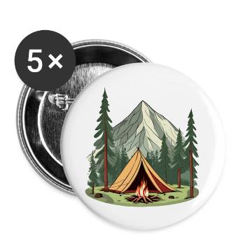 Illustration Zelt und Lagerfeuer in der Natur - Buttons groß 56 mm (5er Pack) - Weiß - Vorne
