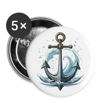 Jeter l’ancre avec les vagues et les éclaboussures d’eau - Lot de 5 grands badges (56 mm) - blanc - Devant