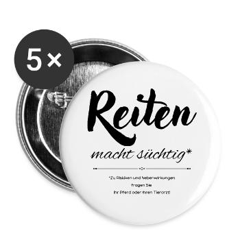 Reiten macht süchtig - Buttons groß 56 mm (5er Pack) - Weiß - Vorne