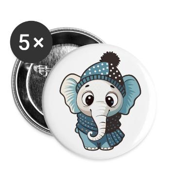 Cute elephant with scarf and bobble hat. - Buttons large 2.2''/56 mm (5-pack) - white - Front