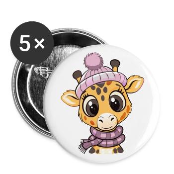Jolie girafe avec écharpe et chapeau à pompon. - Lot de 5 grands badges (56 mm) - blanc - Devant