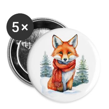 A fox with a scarf in the snow - Buttons large 2.2''/56 mm (5-pack) - white - Front
