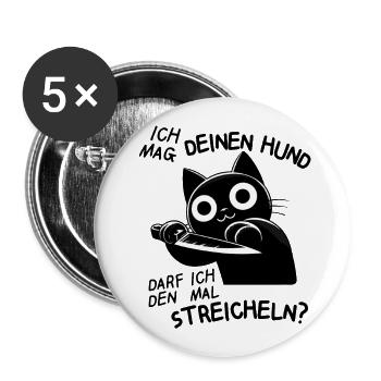 Süße Katze mit Messer – Niedlich, aber tödlich - Buttons groß 56 mm (5er Pack) - Weiß - Vorne