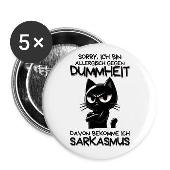 Allergisch gegen Dummheit – Katze mit Sarkasmus - Buttons groß 56 mm (5er Pack) - Weiß - Vorne
