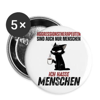 Aggressionstherapeuten – Ich hasse Menschen - Buttons groß 56 mm (5er Pack) - Weiß - Vorne