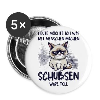 Menschen schubsen - Süße Grump Style Katze - Buttons groß 56 mm (5er Pack) - Weiß - Vorne