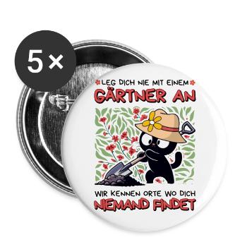 Leg dich nie mit einem Gärtner an – Katze - Buttons groß 56 mm (5er Pack) - Weiß - Vorne