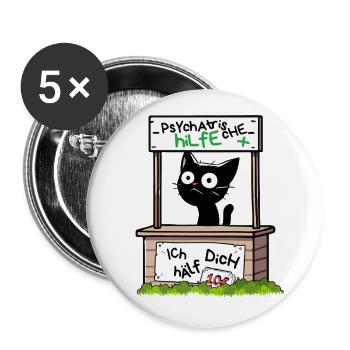 Psychatrische Hilfe IcH hAelf DicH - Lustige Katze - Buttons groß 56 mm (5er Pack) - Weiß - Vorne