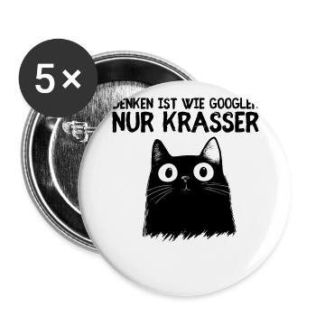 Denken ist wie Googeln - Süße schwarze Katze - Buttons groß 56 mm (5er Pack) - Weiß - Vorne