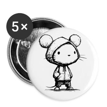 Kawaii Maus Cartoon Skizze – süß & lustig Motiv - Buttons groß 56 mm (5er Pack) - Weiß - Vorne