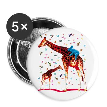 02 Giraffen Koala Kolibris Schmetterlinge - Buttons groß 56 mm (5er Pack) - Weiß - Vorne