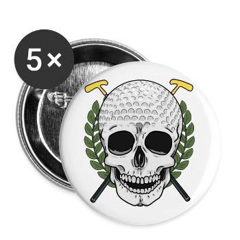 Golf Totenkopf Golfer Sportverein - Buttons groß 56 mm (5er Pack) - Weiß - Vorne