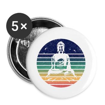 Buddha Yoga Meditation retro vintage Geschenk - Buttons groß 56 mm (5er Pack) - Weiß - Vorne