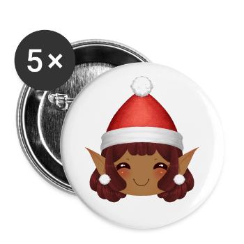Adorable Nöel's Elf with Santa's Cap - Buttons large 2.2''/56 mm (5-pack) - white - Front