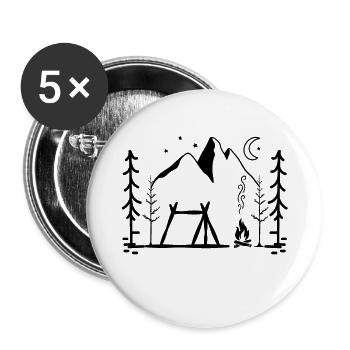 Zelten am Lagerfeuer - Buttons groß 56 mm (5er Pack) - Weiß - Vorne