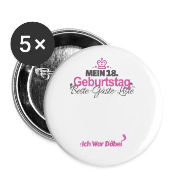 18. Geburtstag Gästeliste Gästebuch Party Geschenk - Buttons groß 56 mm (5er Pack) - Weiß - Vorne