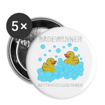 Gummiente Quietscheente Badeente Rettungsschwimmer - Buttons groß 56 mm (5er Pack) - Weiß - Vorne