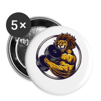 Weight training muscular crusher lion with dumbbell - Buttons large 2.2''/56 mm (5-pack) - white - Front