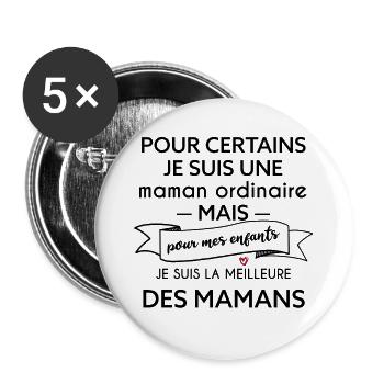 La meilleure des mamans - Cadeau fête des mères - Lot de 5 grands badges (56 mm) - blanc - Devant