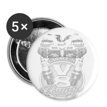 Garage GMC avec salon moteur V8 - Lot de 5 grands badges (56 mm) - blanc - Devant
