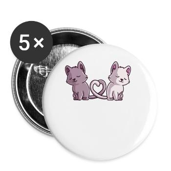 Katzenliebe – Zwei Herzen, Ein Schweif - Buttons groß 56 mm (5er Pack) - Weiß - Vorne