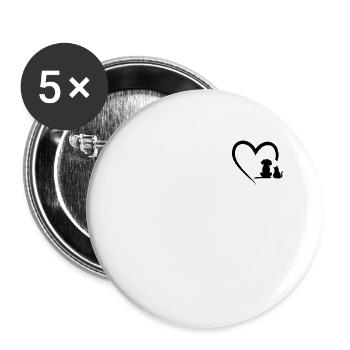 chien & chat coeur motif animaux animaux amour cadeau - Lot de 5 grands badges (56 mm) - blanc - Devant