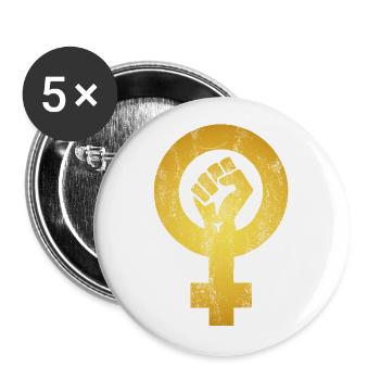 Féminisme Faust Féministe Femmes Droits grève - Lot de 5 grands badges (56 mm) - blanc - Devant