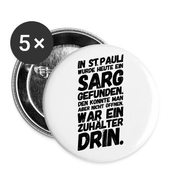 St. Pauli Hamburg Sarg Lustige Sprüche - Buttons groß 56 mm (5er Pack) - Weiß - Vorne