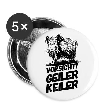 Jäger Jagen Jagd Geiler Keiler Versaut II - Buttons groß 56 mm (5er Pack) - Weiß - Vorne