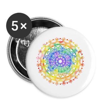 Mandala spirituel vibrant avec des couleurs vives - Lot de 5 grands badges (56 mm) - blanc - Devant