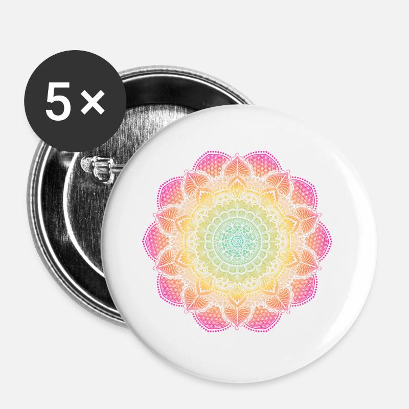 lebendiges Mandala Yoga Blume des Lebens Geschenk - Buttons groß 56 mm (5er Pack) - Weiß