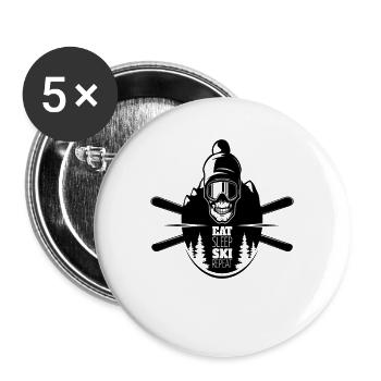Skull Skier Eat Sleep Ski Repeat Gift - Buttons large 2.2''/56 mm (5-pack) - white - Front