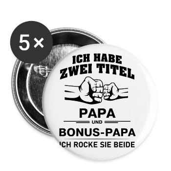 Ich habe zwei titel papa und bonus papa Geschenk - Buttons groß 56 mm (5er Pack) - Weiß - Vorne