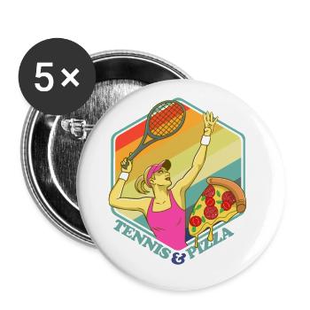 Tennis Pizza Raquette de tennis coup femme fille - Lot de 5 grands badges (56 mm) - blanc - Devant