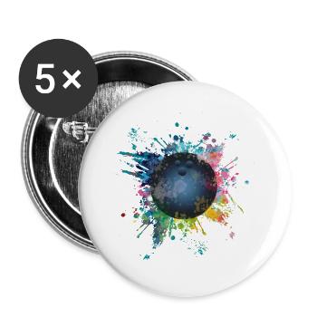 Wasserfabe Farbexplosion Splash Pins Bowlingkugel - Buttons groß 56 mm (5er Pack) - Weiß - Vorne