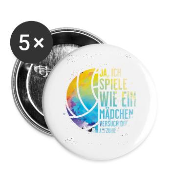 Play like a girl - Volleyball Sand Sport Mädchen - Buttons groß 56 mm (5er Pack) - Weiß - Vorne
