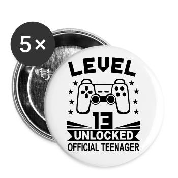 13. Geburtstag Gaming Level 13 Unlocked Geschenk - Buttons groß 56 mm (5er Pack) - Weiß - Vorne