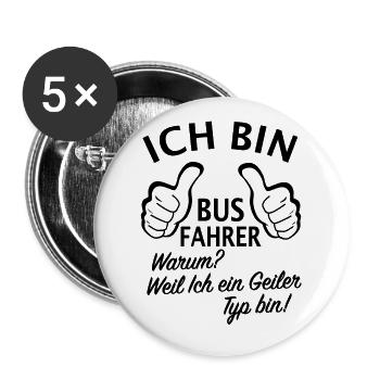 Ich bin Bus Fahrer Busfahrer Kinder Schulbusfahrer - Buttons groß 56 mm (5er Pack) - Weiß - Vorne
