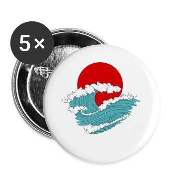 Japanische Welle Asiatische retro Tattoo Kunst - Buttons groß 56 mm (5er Pack) - Weiß - Vorne
