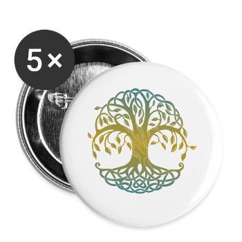 Tribal Yggdrasil Tattoo Wikinger Design Baum - Buttons groß 56 mm (5er Pack) - Weiß - Vorne