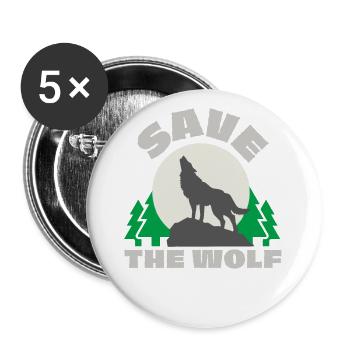 Rettet den Wolf, Save The Wolf Tierschutz Geschenk - Buttons groß 56 mm (5er Pack) - Weiß - Vorne