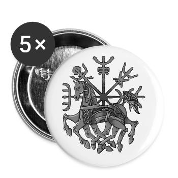 Wikinger Odin Pferd Sleipnir mit Kompass Vegvisir - Buttons groß 56 mm (5er Pack) - Weiß - Vorne