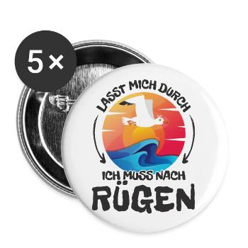 Lasst mich durch nach Rügen Möwe Sonne Strand - Buttons groß 56 mm (5er Pack) - Weiß - Vorne