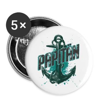 Papitän Papa Vater Kapitän Anker Boot Vatertag - Buttons groß 56 mm (5er Pack) - Weiß - Vorne